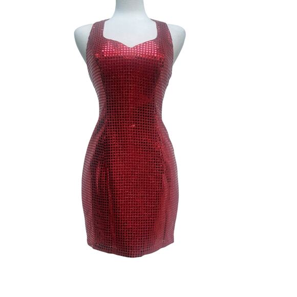 VTG 90s Y2K Roberta Red Sequins Mini Dress Sz 3/4 Sweetheart Neck Bodycon Glam - Picture 3 of 10